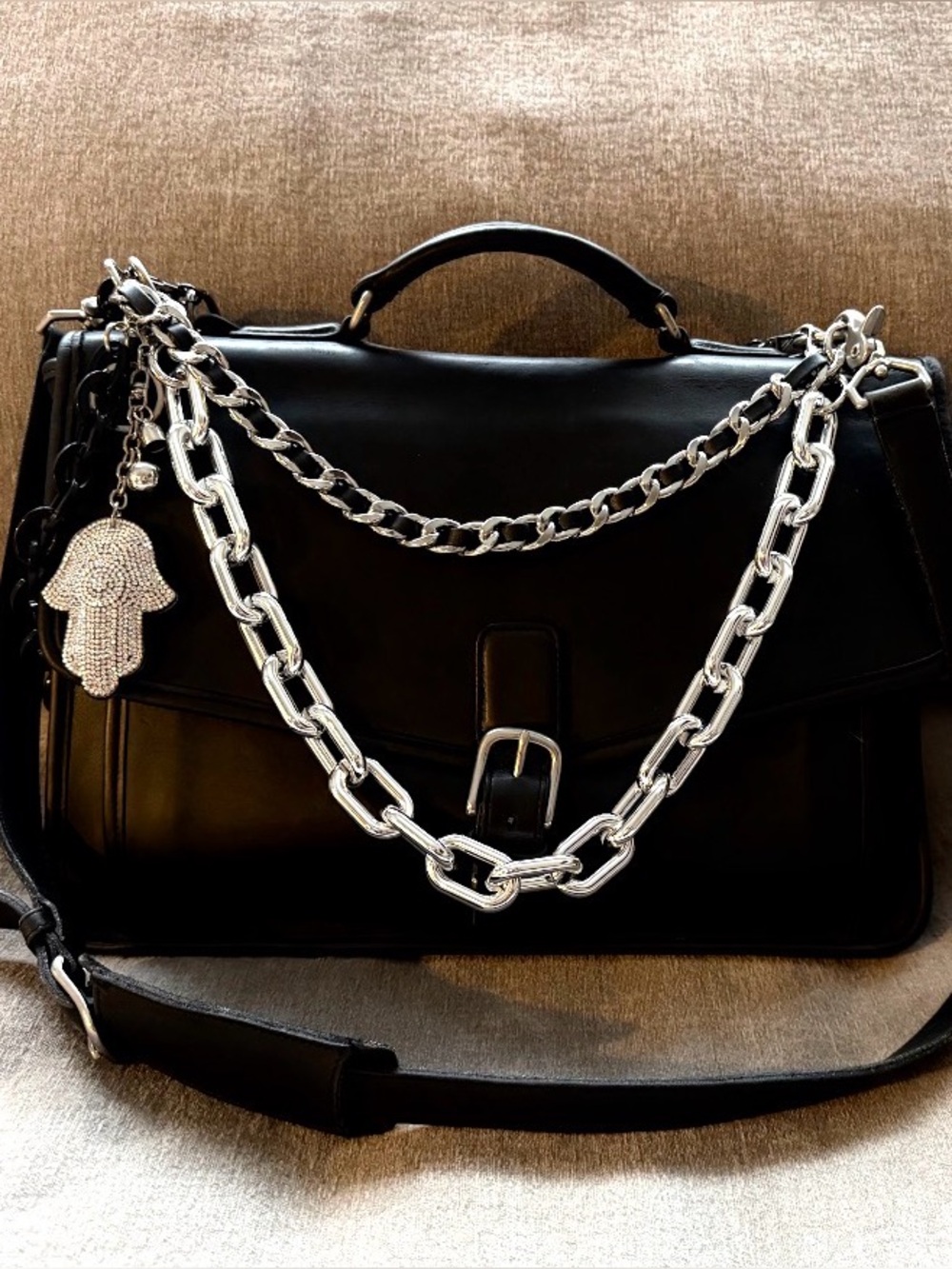Set of 5 Purse Replacement Chain Straps Silver & Matte Black Hardware Crossbody